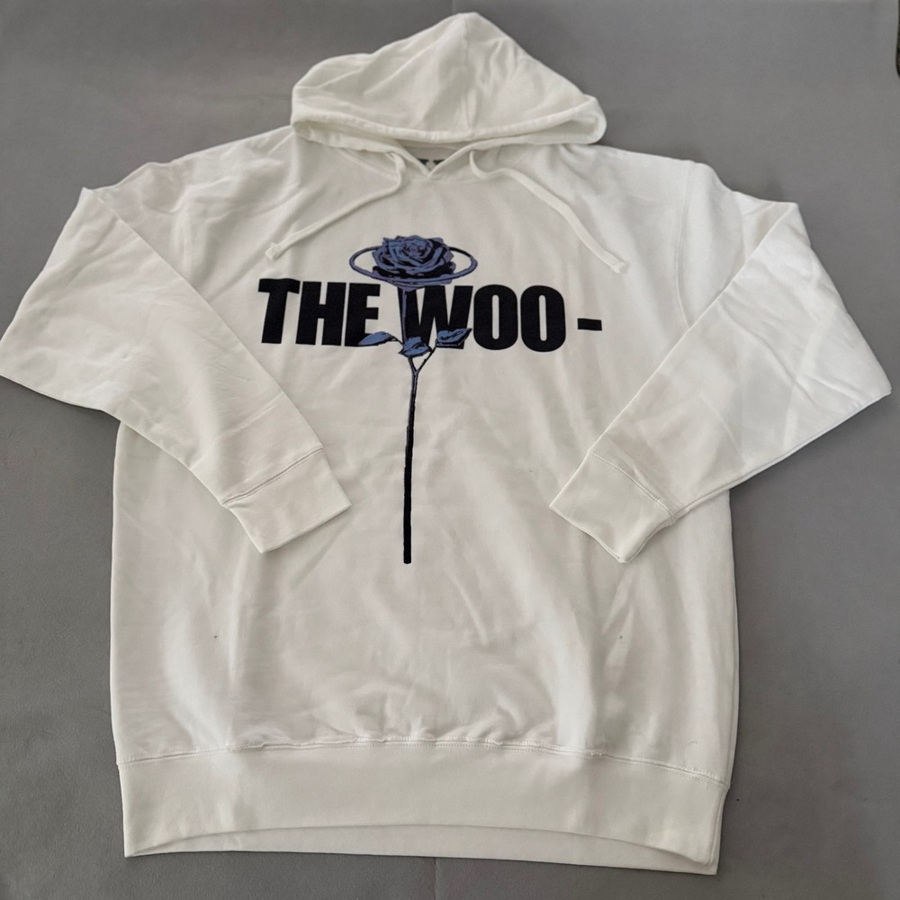Vlone x Pop Smoke The Woo Hoodie White Blue Rose XL Mens Graphic Sweatshirt